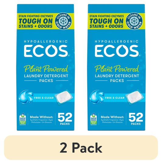 (2 Pack)  Hypoallergenic Laundry Detergent Packs for Sensitive Skin, Free & Clear, 52 Loads, Laundry Pods