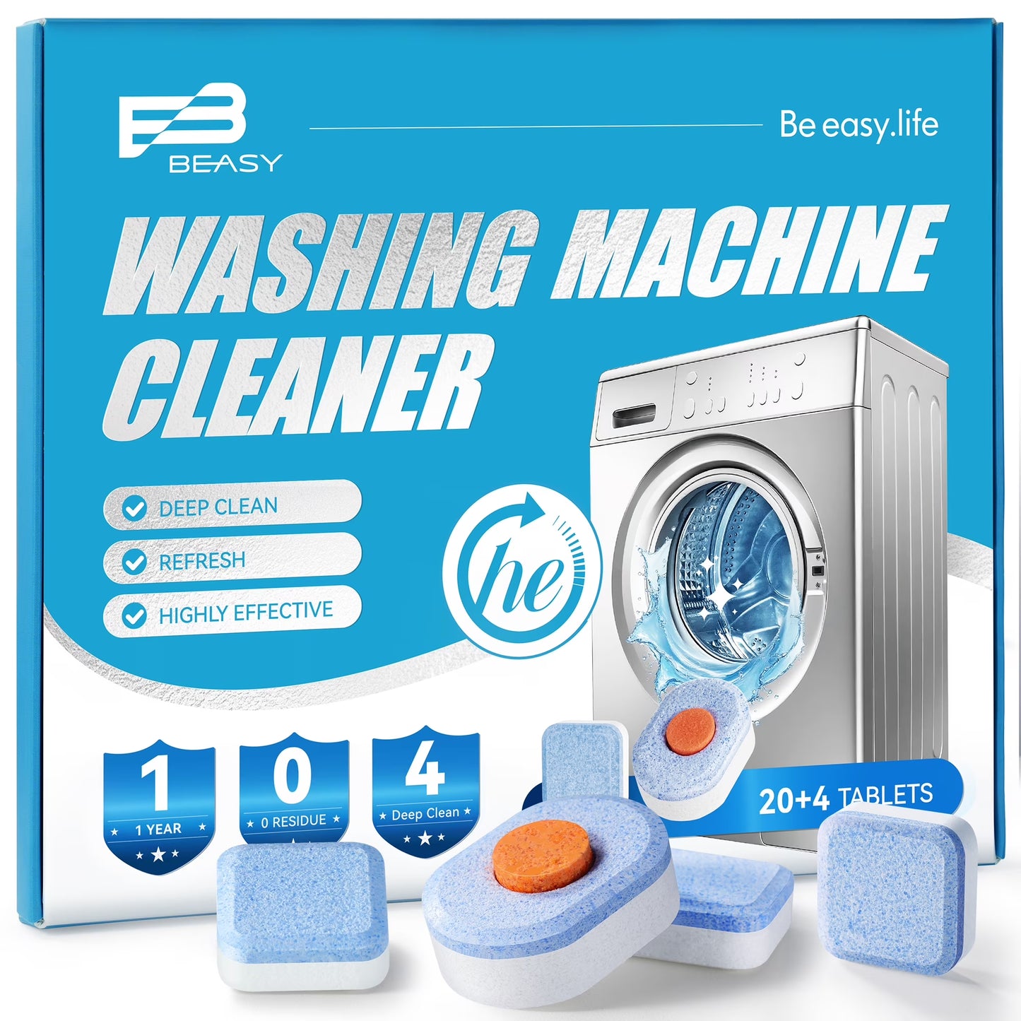 Washing Machine Cleaner Tablets - 24 Count for HE Front and Top Loaders with Deep and Basic Cleaning Options