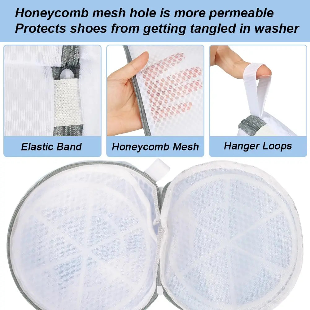 Mesh Shoe Cleaning Bags - Gray Zippered Laundry Bags for Sneakers and Gym Shoes, Made with 125 Honeycomb Fabric