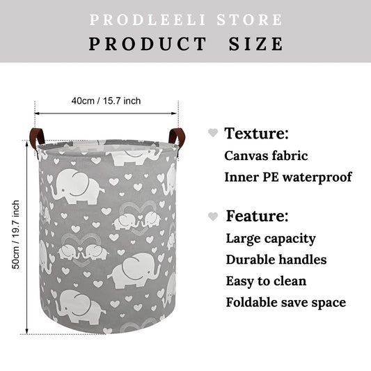 Laundry Hamper, Collapsible Laundry Basket Dorm, Baby Laundry Basket, Large Laundry Hamper Waterproof with Leather Handle for Dirty Clothes, Kids Toys, Bedroom, Bathroom