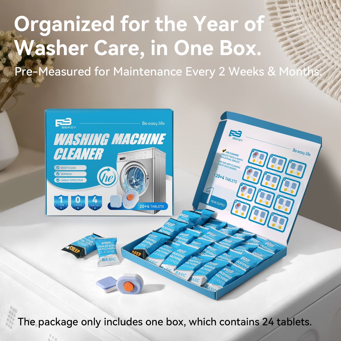 Washing Machine Cleaner Tablets - 24 Count for HE Front and Top Loaders with Deep and Basic Cleaning Options