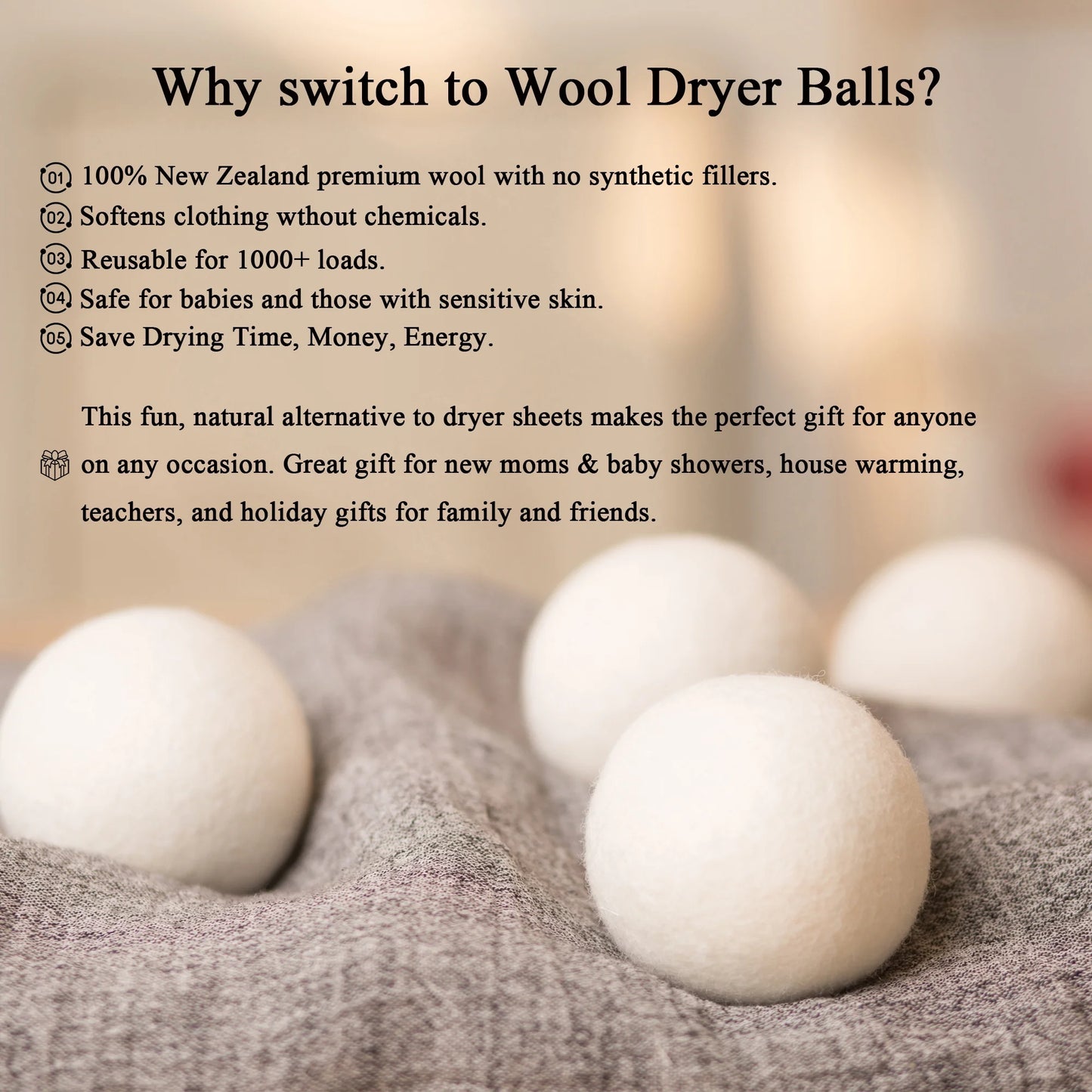 Wool Dryer Balls Organic XL 6 Balls per Pack by , save Time,Money,Energy.
