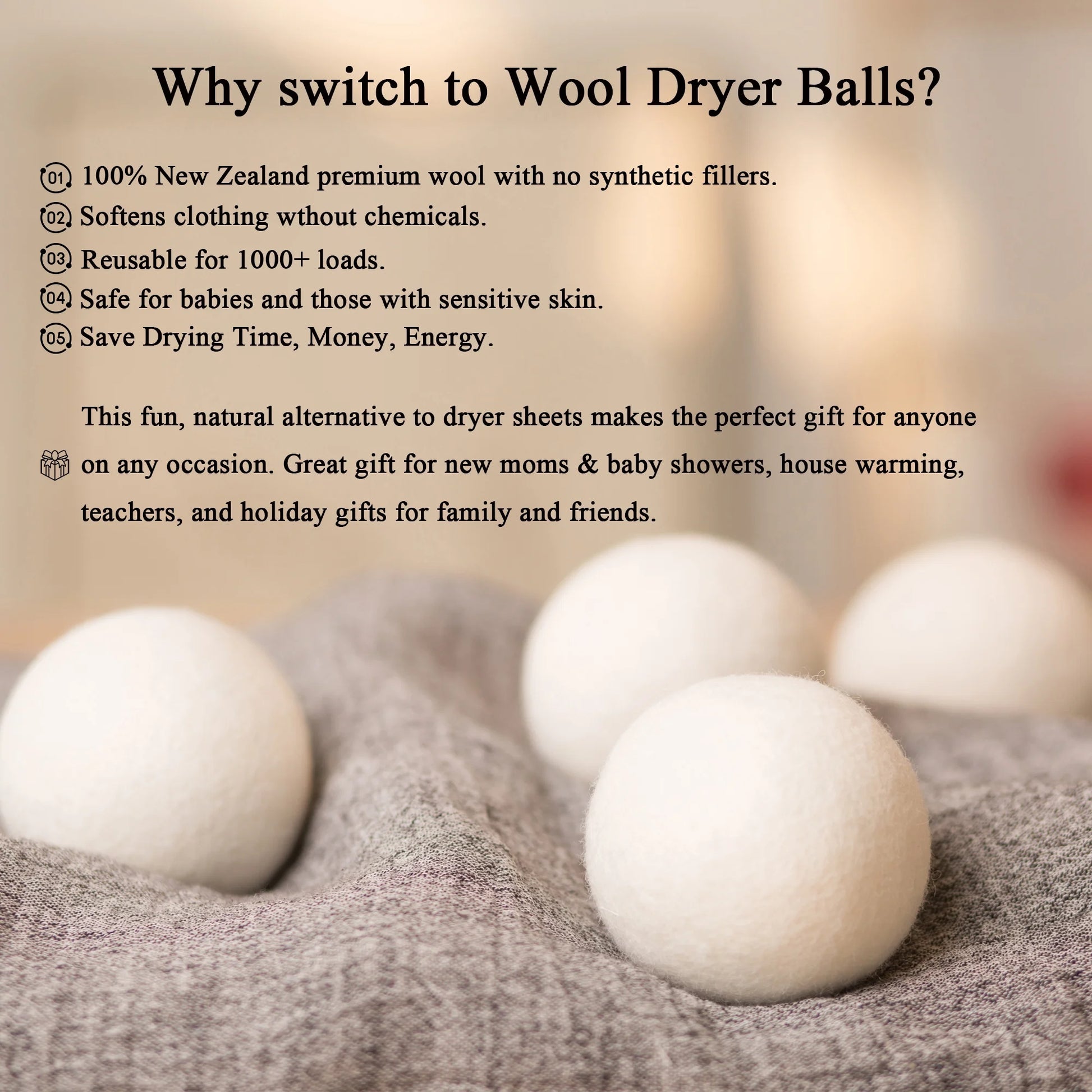 Wool Dryer Balls Organic XL 6 Balls per Pack by , save Time,Money,Energy.